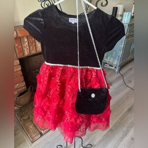 Blueberi Boulevard Black and Red Dress with 3D Flower Design. Girl’s Size 7.